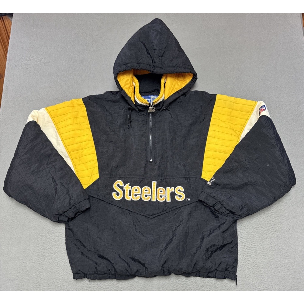 VTG 90s Pittsburg Steelers Starter Anorak 1/4 Zip Jacket Mens M Pullover Hooded